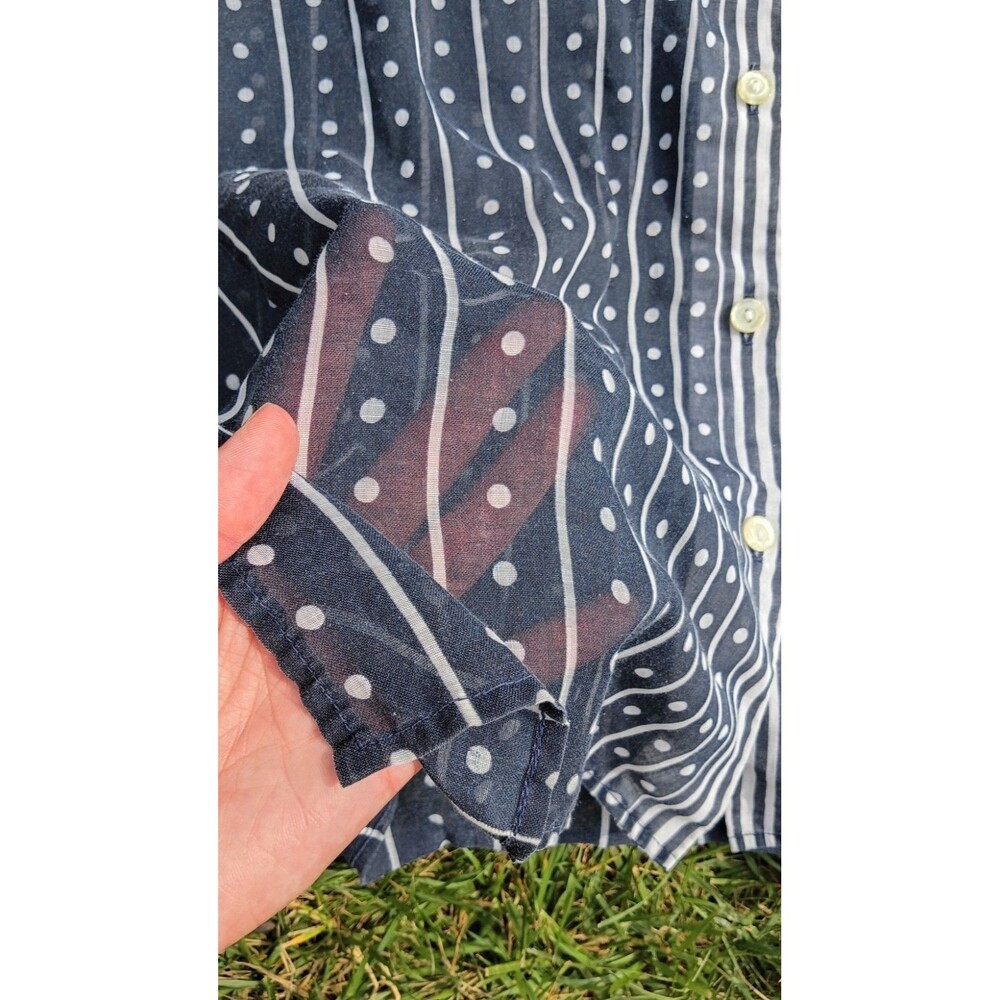 Vintage R & K Knits Sheer Polka Dot Stripe Blouse Made In India Secretary Top L - Picture 6 of 9